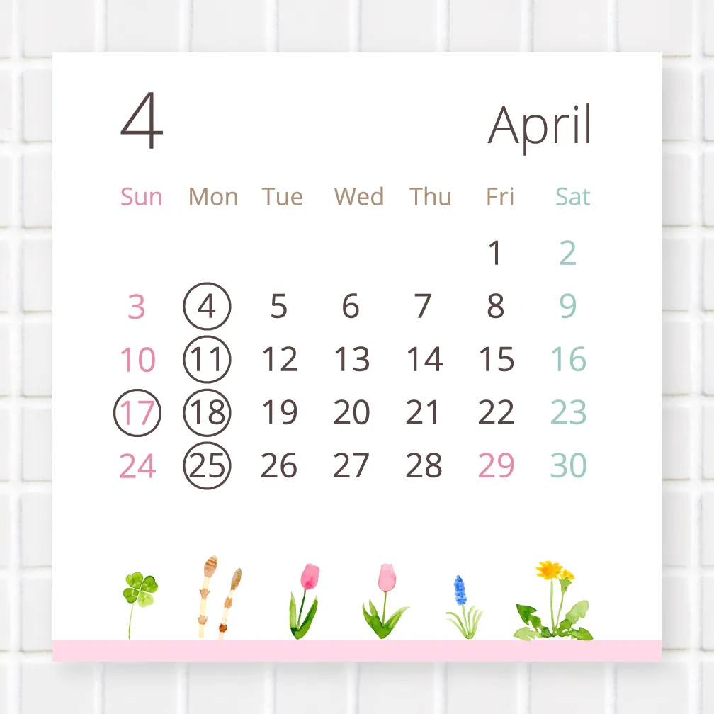 長浜市の美容室 アールリッシュ 4月の営業カレンダー