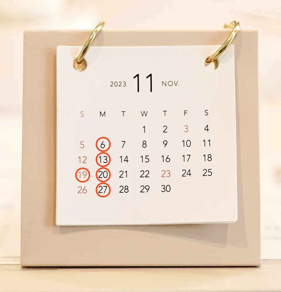 長浜市の 美容室 アールリッシュ 11月の営業日カレンダー 長浜 高月 ヘアサロン